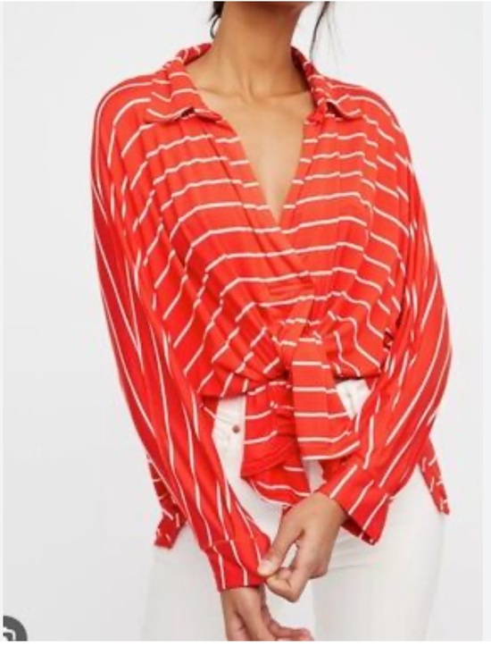 We The Free Tops - Free People We The Free Cant Fool Me Red Striped V-Neck Oversized Top
